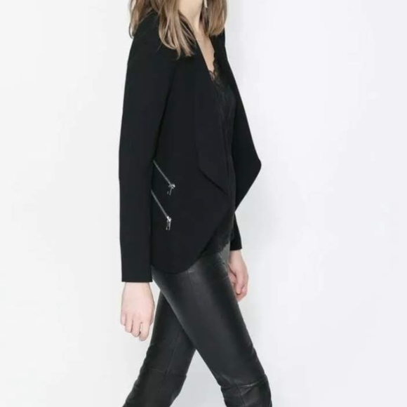 Zara Jackets & Blazers - Black Zara Waterfall Blazer With Zippers